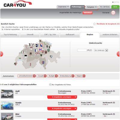 car4you.ch lanciert neue Fahrzeugsuche