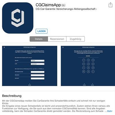 Neue CarGarantie-App CGClaimsApp vereinfacht Schadenmeldung