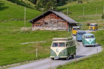75 Jahre Volkswagen in der Schweiz: Jubiläumskarawane mit 75 Käfer und 75 Bullis 